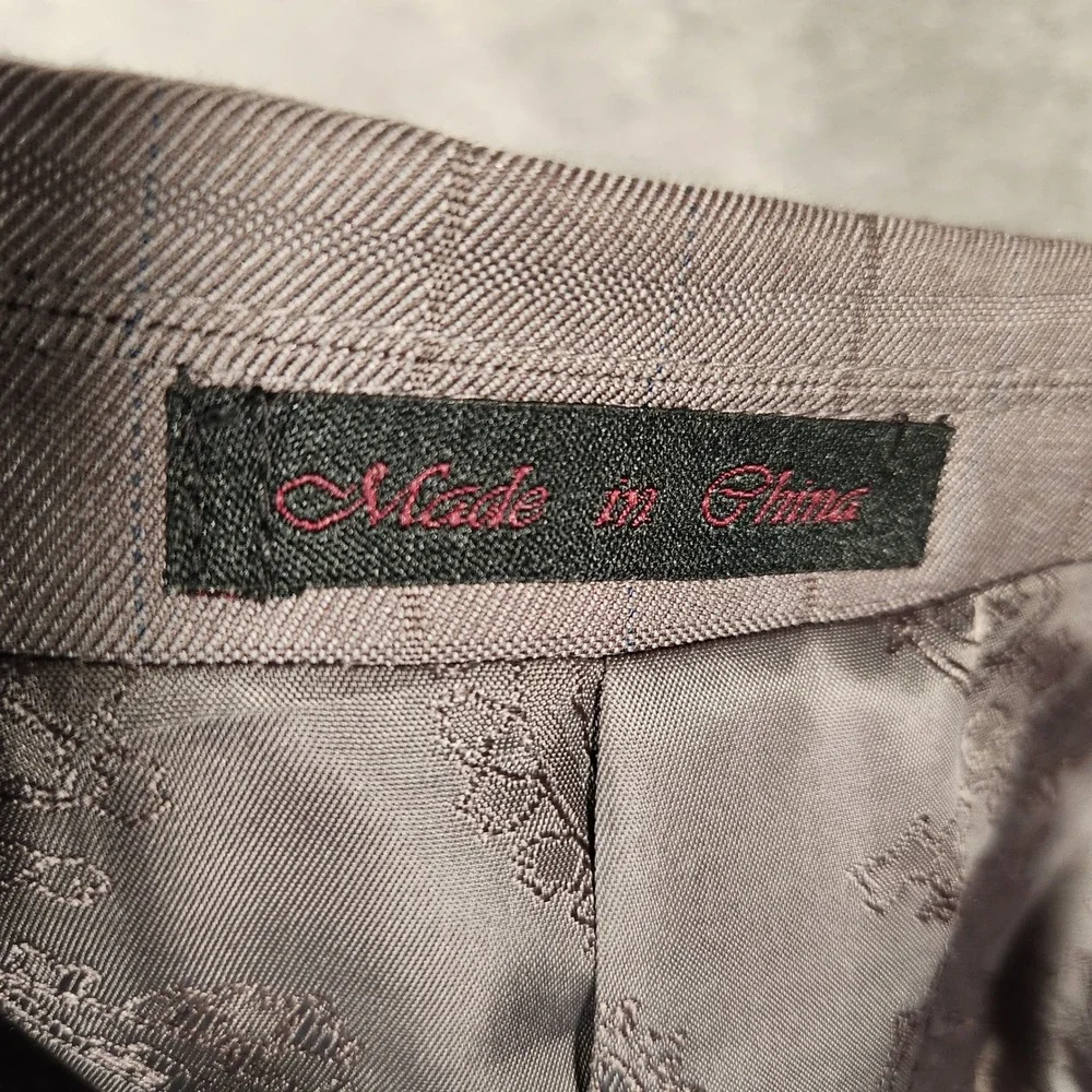 Phat Farm Premium Mens‎ 3 Piece Suit 52L Grey Plaid Polyester Rayon Business